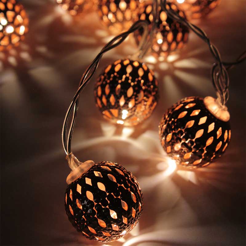 Battery Powered Moroccan Orb Silver Metal Balls String Lights LED