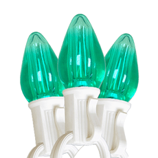 25' Retro White C7 Light Strand - Green Smooth LED Bulbs  25WHC7LEDSMGR