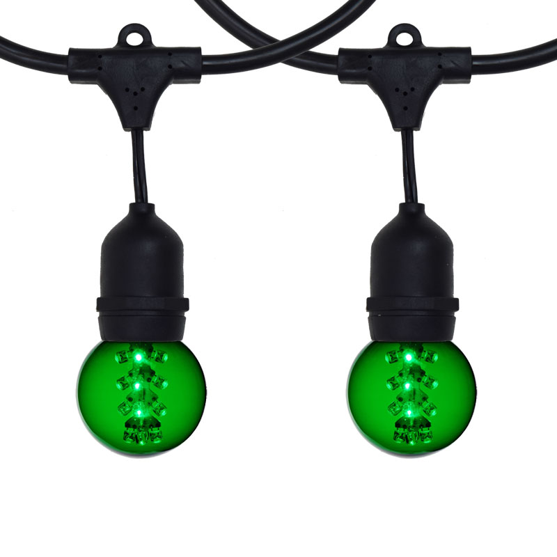 100' Green Designer LED Globe String Light Kit - Black Suspended Wire