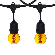 100' Yellow Designer LED Globe String Light Kit - Black Suspended Wire