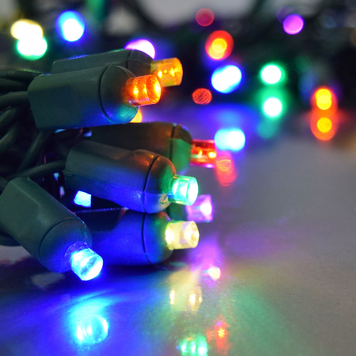 50 LED Battery Operated Lights Multi Green Wire