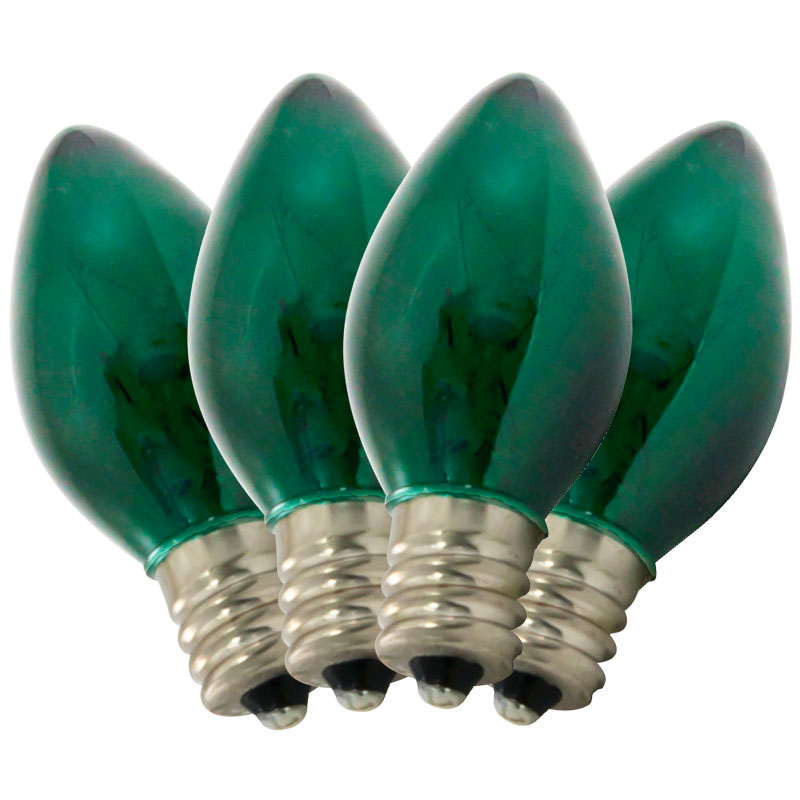 green transparent C7 string light bulbs