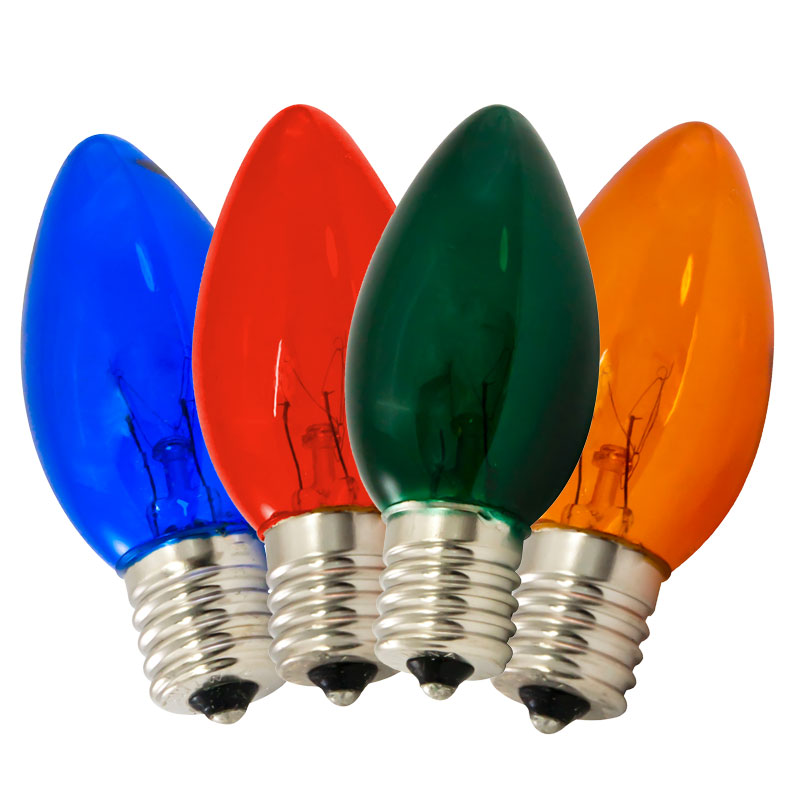 multi color transparent twinkling C9 string light bulbs