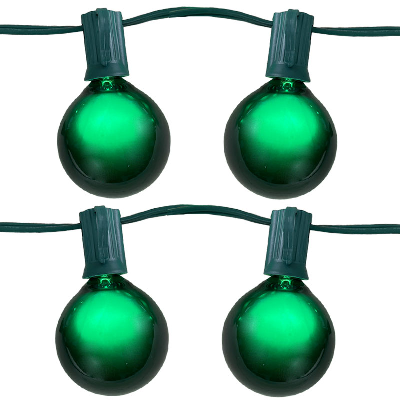 15 Foot Globe Style Patio Lights Set of 15 G50 7W Clear Bulbs Green Wire