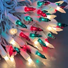 Red, Green and Frosted String Lights - White Wire - 100 Miniature Lights BS-45500