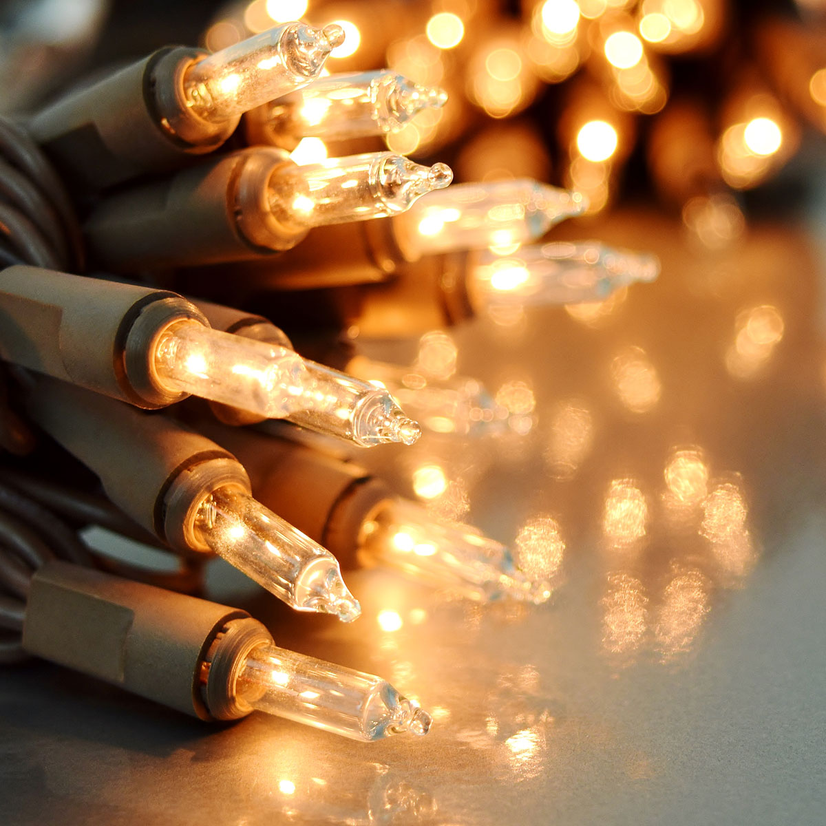 Light Set String Strand 50 Ct Brown Cord Christmas Miniature Clear Bulbs 