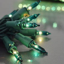 100 Count Indoor/Outdoor Miniature String Light Strand Set - Green Wire - Teal Lights