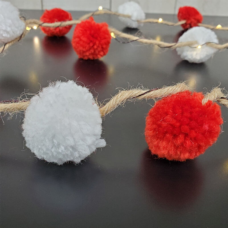 Pom Pom Decorative String Lights - Red & White