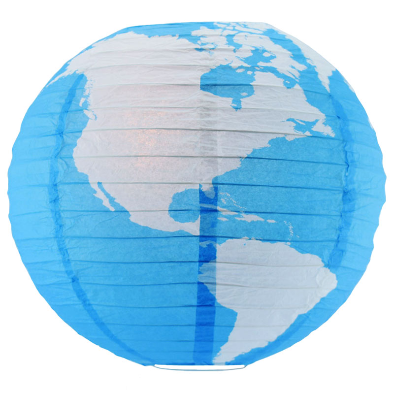 Geographical World Map Paper Lantern - Blue/White AIS-14WORLD