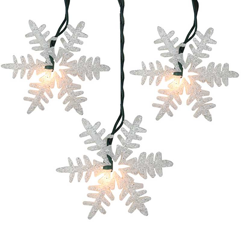 Glittered Snowflake String Lights - 10 Lights  UL0894