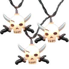 Pirate Skull With Silver Sword Party String Lights Set - 10 Skulls  HW1864