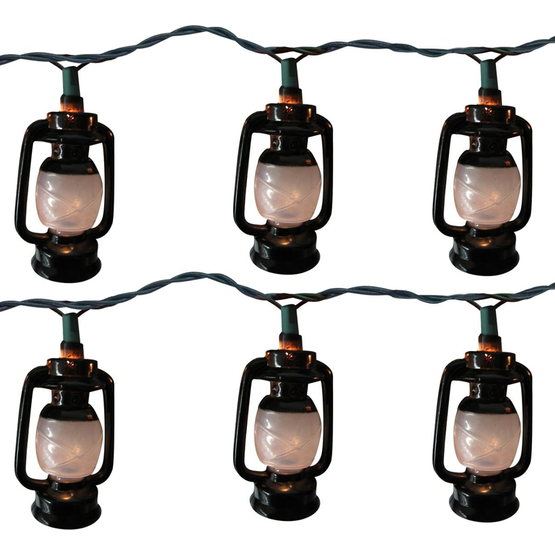 10-Light Lantern String Lights – Black Lamp Covers – 11 ft – Indoor/Outdoor BS-60600
