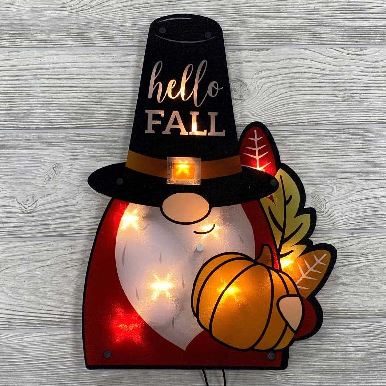 Hello Fall Gnome Shimmer Window Decor PD-171233