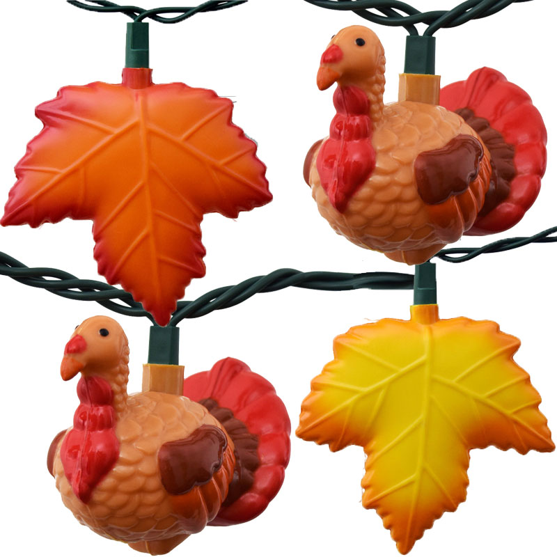Thanksgiving Turkey & Autumn Leaves Party String Lights