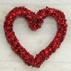 Curly Tinsel Heart Wreath w/ Micro Lights - 13" x 13" BS-43200