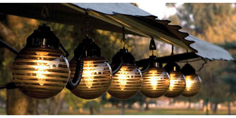 NO Globes Polymer Products Party Patio String Light cord w/ 6 Light Housings 