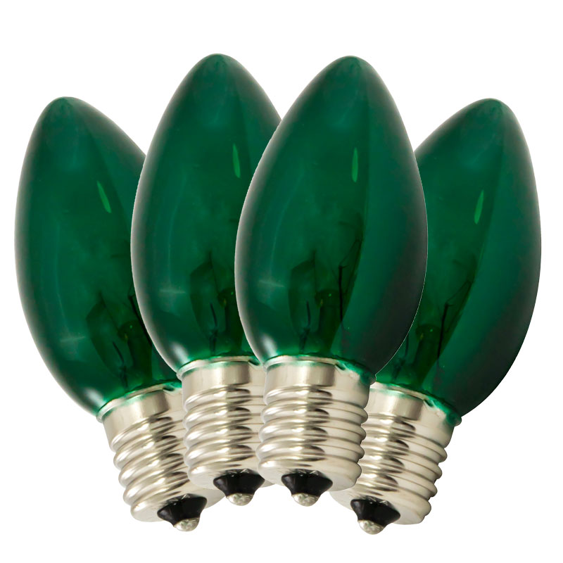 green transparent C9 string light bulbs
