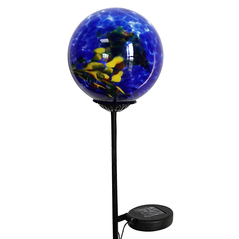 Colorful Crackled Glass 5-Light Gazing Ball Solar Powered Garden Stake