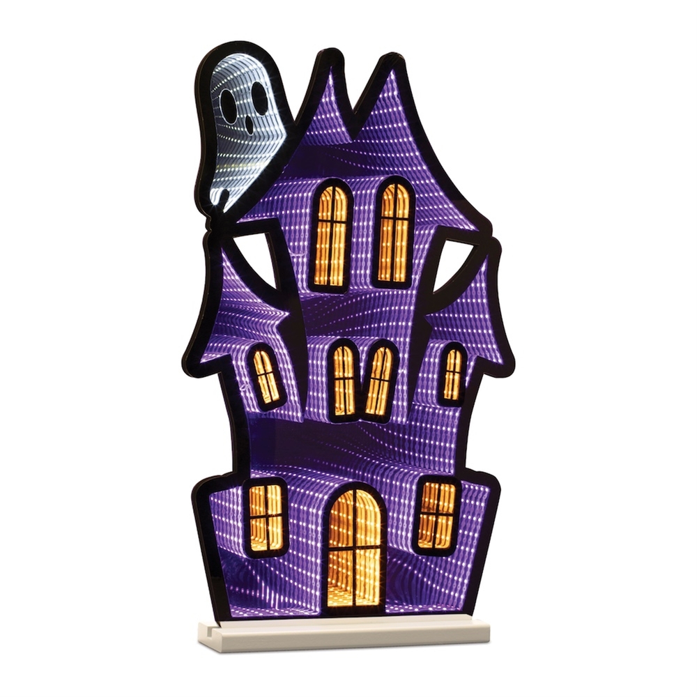EKKOLIGHT® Haunted House with Ghost LED Infinity Light Display with UL Plug - 23.5" Halloween Acrylic Decoration 53550DS