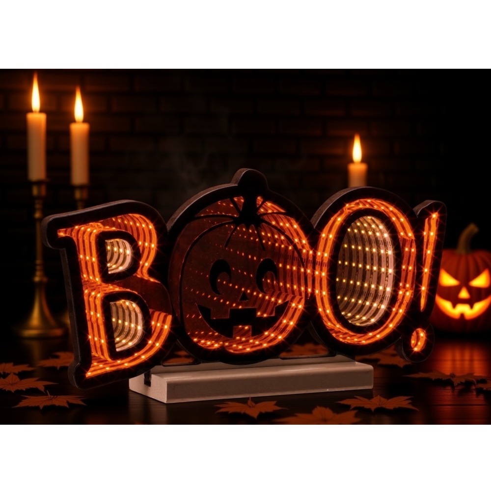 EKKOLIGHT® Boo LED Infinity Light Display with UL Plug - 15.5" Halloween Acrylic Decoration 53556DS