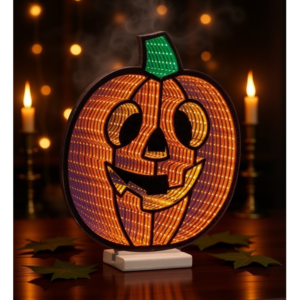 EKKOLIGHT® Jack-O-Lantern LED Infinity Light Display with UL Plug - 14.5" Acrylic Halloween Decoration 53565DS