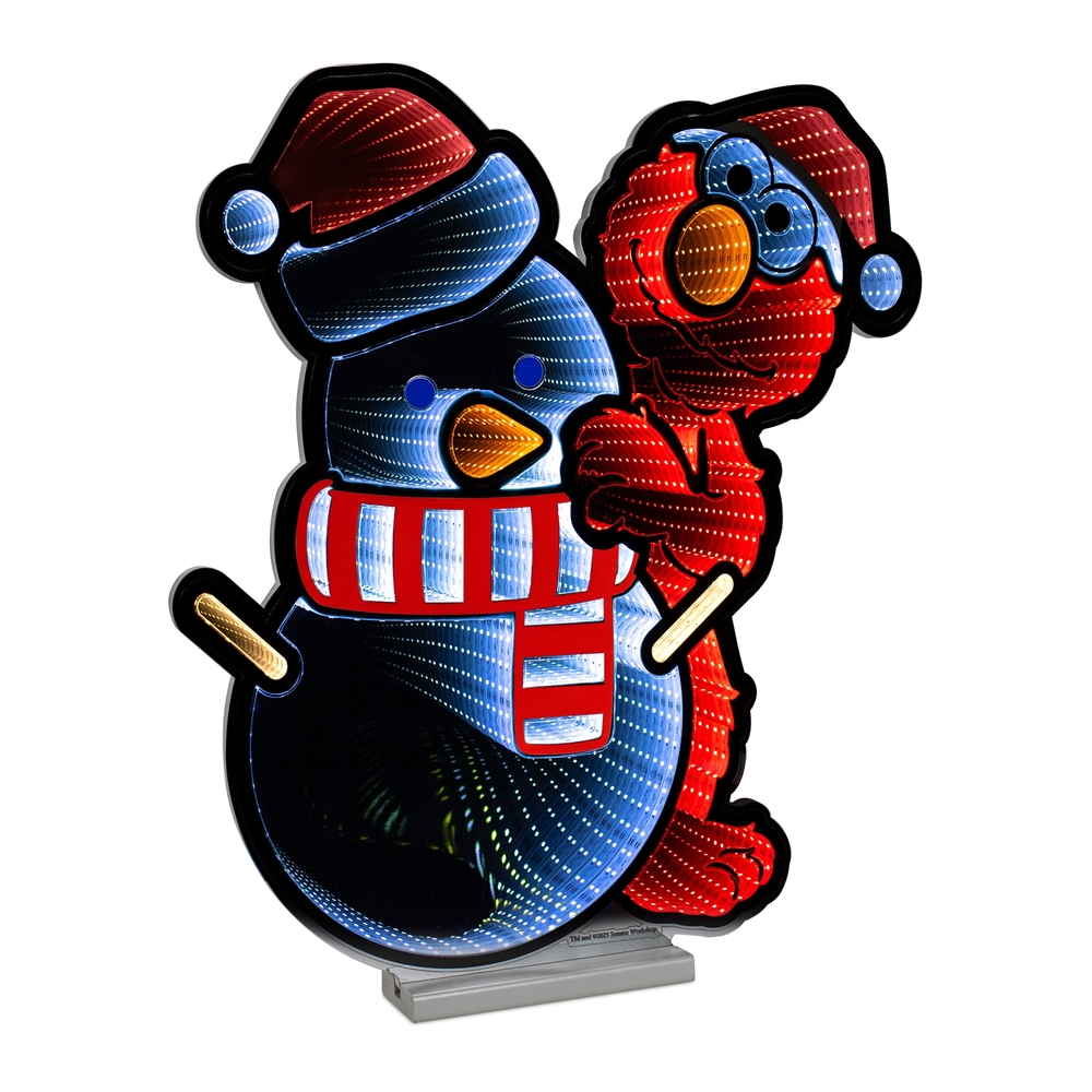 EKKOLIGHT® Elmo with Snowman LED Infinity Light - 23" Acrylic Plug-In Sesame Street Holiday Decor 99150DS