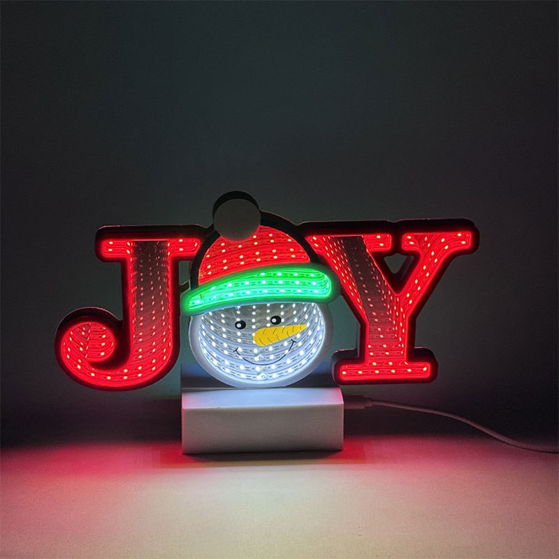 11" JOY Christmas LED Infinity Light with Snowman – Double-Sided Holiday Decoration GC2793260