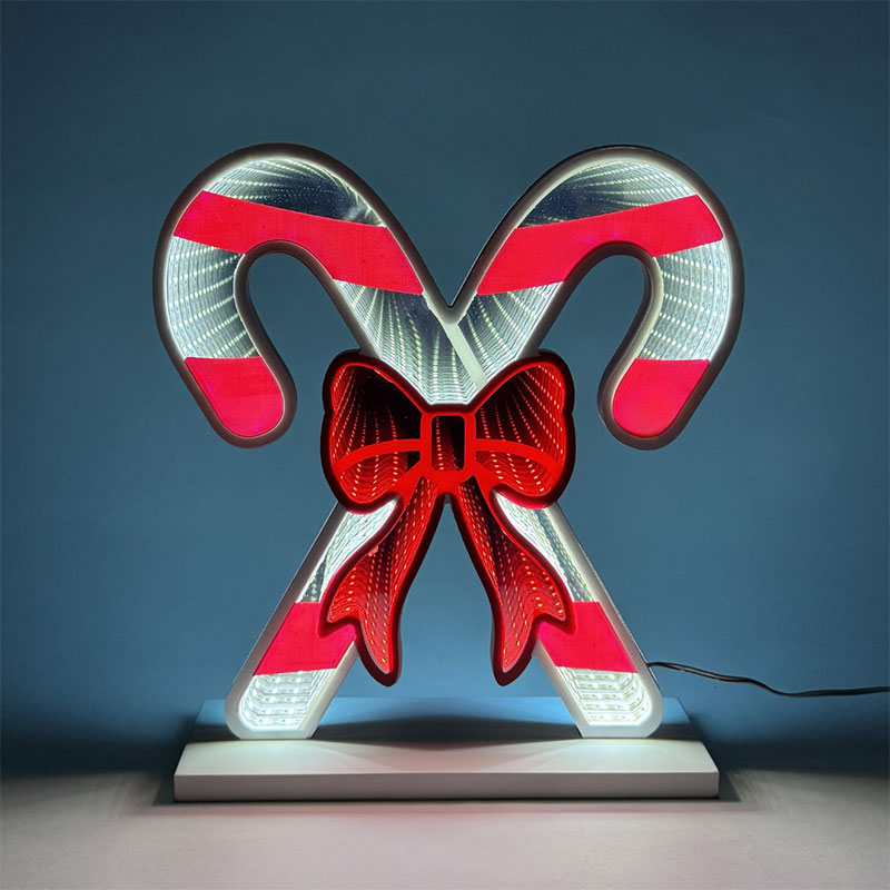 12" Candy Cane LED Infinity Light with Red Bow – Double-Sided Christmas Decoration GC28627750