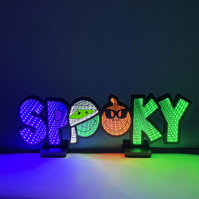 16" Spooky Halloween LED Infinity Light – Mummy & Pumpkin – Double-Sided GC2860970