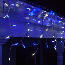 LED Icicle Lights Blue and Cool White/ White Wire - 70 Lights HB-7700CWBL