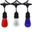 100' Suspended Patio String Light Kit with Red, Blue & Pure White Faceted S14 LED Bulbs – 50 Lights, Commercial Black Strand LSM-S-100-BLK-FRPWB