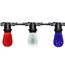 100' Patio String Light Kit with Red, Blue & Cool White Faceted S14 LED Bulbs – 50 Lights, Commercial Black Strand LSM-100-BLK-FRPWB
