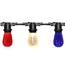 48' Patio String Light Kit with Red, Blue & Warm White Faceted S14 LED Bulbs – 24 Lights, Commercial Black Strand LSM-48-BLK-FRWWB