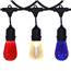 48' Suspended Patio String Light Kit with Red, Blue & Warm White Faceted S14 LED Bulbs – 24 Lights, Commercial Black Strand LSM-S-48-BLK-FRWWB